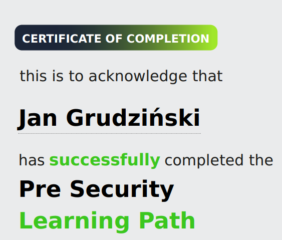 Miniatura certyfikatu: Pre Security